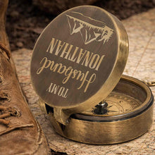 Load image into Gallery viewer, Personalized Engraved Brass Compass Custom Gift for Husband