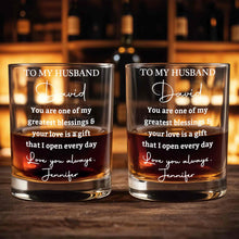 Load image into Gallery viewer, Personalized Custom Whiskey Glass Gift for Husband Anniversary