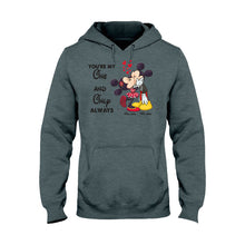Load image into Gallery viewer, Personalized Couple T-shirt & Hoodie with Mickey Design | Custom Names Gift