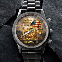 Load image into Gallery viewer, Personalized Men's Watch Custom Name Eagle US Flag Gift for Dad