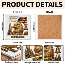 Load image into Gallery viewer, Personalized Square Ceramic Coaster USA 250th Anniversary Gift for Dad
