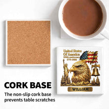 Load image into Gallery viewer, Personalized Square Ceramic Coaster USA 250th Anniversary Gift for Dad
