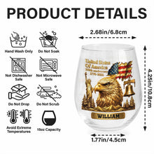 Load image into Gallery viewer, Personalized 15oz Stemless Wine Glass Eagle Flag Gift for Dad
