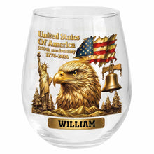Load image into Gallery viewer, Personalized 15oz Stemless Wine Glass Eagle Flag Gift for Dad