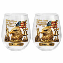 Load image into Gallery viewer, Personalized 15oz Stemless Wine Glass Eagle Flag Gift for Dad