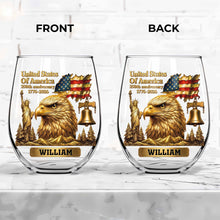 Load image into Gallery viewer, Personalized 15oz Stemless Wine Glass Eagle Flag Gift for Dad