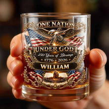 Load image into Gallery viewer, Personalized Whiskey Glass with Eagle Cross & American Flag Gift for Dad