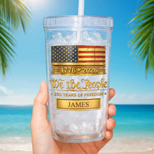 Load image into Gallery viewer, Personalized Plastic Tumbler Custom Name USA Flag Gift for Dad