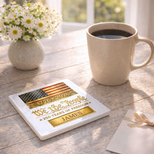 Load image into Gallery viewer, Personalized American Flag Ceramic Coaster Custom Name Gift for Dad
