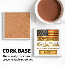 Load image into Gallery viewer, Personalized American Flag Ceramic Coaster Custom Name Gift for Dad