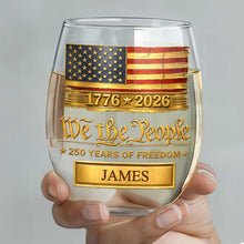 Load image into Gallery viewer, Personalized 15oz Stemless Wine Glass Gift for 4th of July