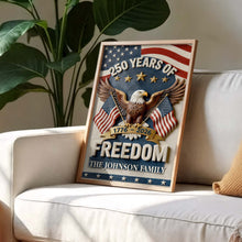 Load image into Gallery viewer, Personalized Vertical Poster with American Flag Bald Eagle Custom Family Name Gift for Dad