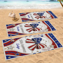 Load image into Gallery viewer, Personalized 4th of July Beach Towel Custom Name USA Flag