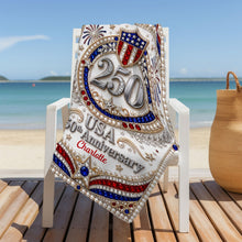 Load image into Gallery viewer, Personalized Microfiber Beach Towel USA Flag Gift Custom Name