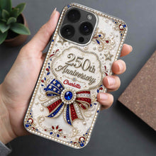 Load image into Gallery viewer, Personalized Clear Phone Case USA Flag 3D Rhinestone Gift for Mom