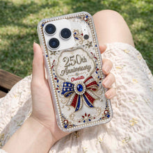 Load image into Gallery viewer, Personalized Clear Phone Case USA Flag 3D Rhinestone Gift for Mom