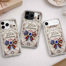 Load image into Gallery viewer, Personalized Clear Phone Case USA Flag 3D Rhinestone Gift for Mom