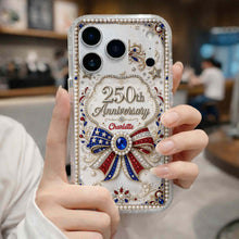 Load image into Gallery viewer, Personalized Clear Phone Case USA Flag 3D Rhinestone Gift for Mom