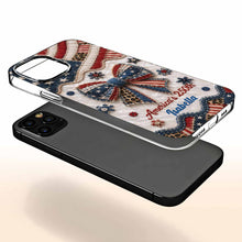 Load image into Gallery viewer, Personalized Clear Phone Case with American Flag & Leopard Print Gift for 4th of July