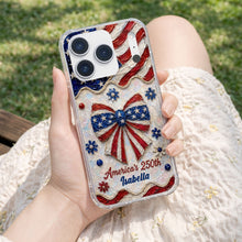 Load image into Gallery viewer, Personalized Clear Phone Case with American Flag Flowers Gift for Independence Day