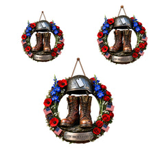 Load image into Gallery viewer, Personalized Military Helmet Combat Boots Wood Sign Family Name Gift