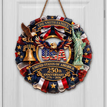 Load image into Gallery viewer, Personalized Custom Shaped Wood Sign USA 250th Anniversary Gift