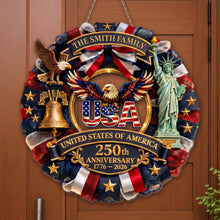 Load image into Gallery viewer, Personalized Custom Shaped Wood Sign USA 250th Anniversary Gift