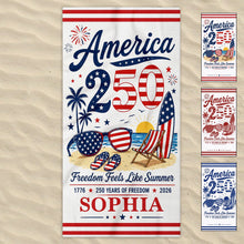 Load image into Gallery viewer, Personalized Microfiber Beach Towel Custom Name Patriotic Gift for 4th of July