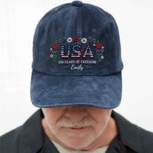 Load image into Gallery viewer, Personalized Washed Denim Cap USA Flag Gift for Independence Day