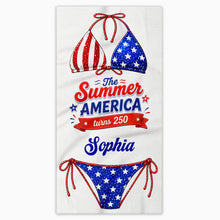 Load image into Gallery viewer, Personalized Microfiber Beach Towel Custom Name Stars Stripes Gift for Independence Day