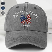 Load image into Gallery viewer, Personalized American Flag Bow Washed Denim Cap for 4th of July Gift