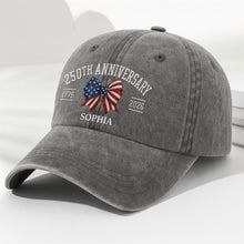 Load image into Gallery viewer, Personalized American Flag Bow Washed Denim Cap for 4th of July Gift