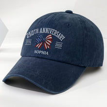 Load image into Gallery viewer, Personalized American Flag Bow Washed Denim Cap for 4th of July Gift