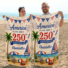 Load image into Gallery viewer, Personalized Beach Towel Custom Name Patriotic 4th of July Gift