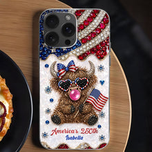 Load image into Gallery viewer, Personalized Clear Phone Case American Flag Highland Cow Gift