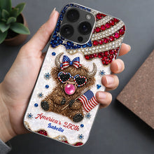 Load image into Gallery viewer, Personalized Clear Phone Case American Flag Highland Cow Gift