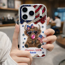 Load image into Gallery viewer, Personalized Clear Phone Case American Flag Highland Cow Gift