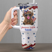 Load image into Gallery viewer, Personalized Patriotic 40oz Tumbler with Highland Cow for 4th of July