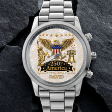 Load image into Gallery viewer, Personalized Men's Watch Custom Name Eagle Liberty Bell Gift