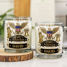 Load image into Gallery viewer, Personalized 250th America Glass Mug with Bald Eagle for Dad