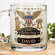 Load image into Gallery viewer, Personalized 250th America Glass Mug with Bald Eagle for Dad