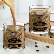 Load image into Gallery viewer, Personalized 250th America Glass Mug with Bald Eagle for Dad