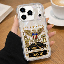 Load image into Gallery viewer, Personalized Clear Phone Case Eagle Statue Liberty Bell Gift for Dad