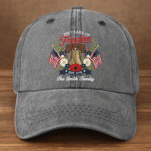 Load image into Gallery viewer, Personalized Washed Denim Cap Custom Family Name 4th of July Gift
