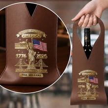 Load image into Gallery viewer, Personalized Leather Wine Bag Custom Name USA Flag Gift