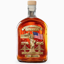 Load image into Gallery viewer, Personalized Whiskey Bottle Custom Family Name 250th Anniversary Gift for Dad