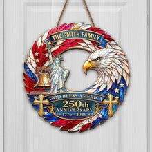 Load image into Gallery viewer, Personalized Wood Sign Custom Family Name God Bless America Gift