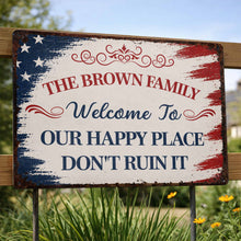 Load image into Gallery viewer, Personalized American Flag Metal Sign Custom Family Name Gift