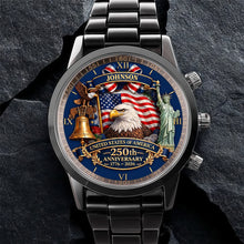 Load image into Gallery viewer, Personalized Men's Watch Custom Name USA Flag Gift for Dad