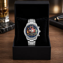 Load image into Gallery viewer, Personalized Men's Watch Custom Name USA Flag Gift for Dad